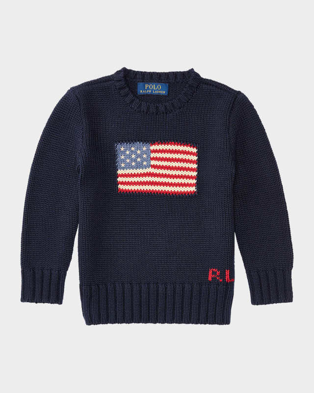 Boy's Flag Intarsia Knit Sweater, Size 2T-